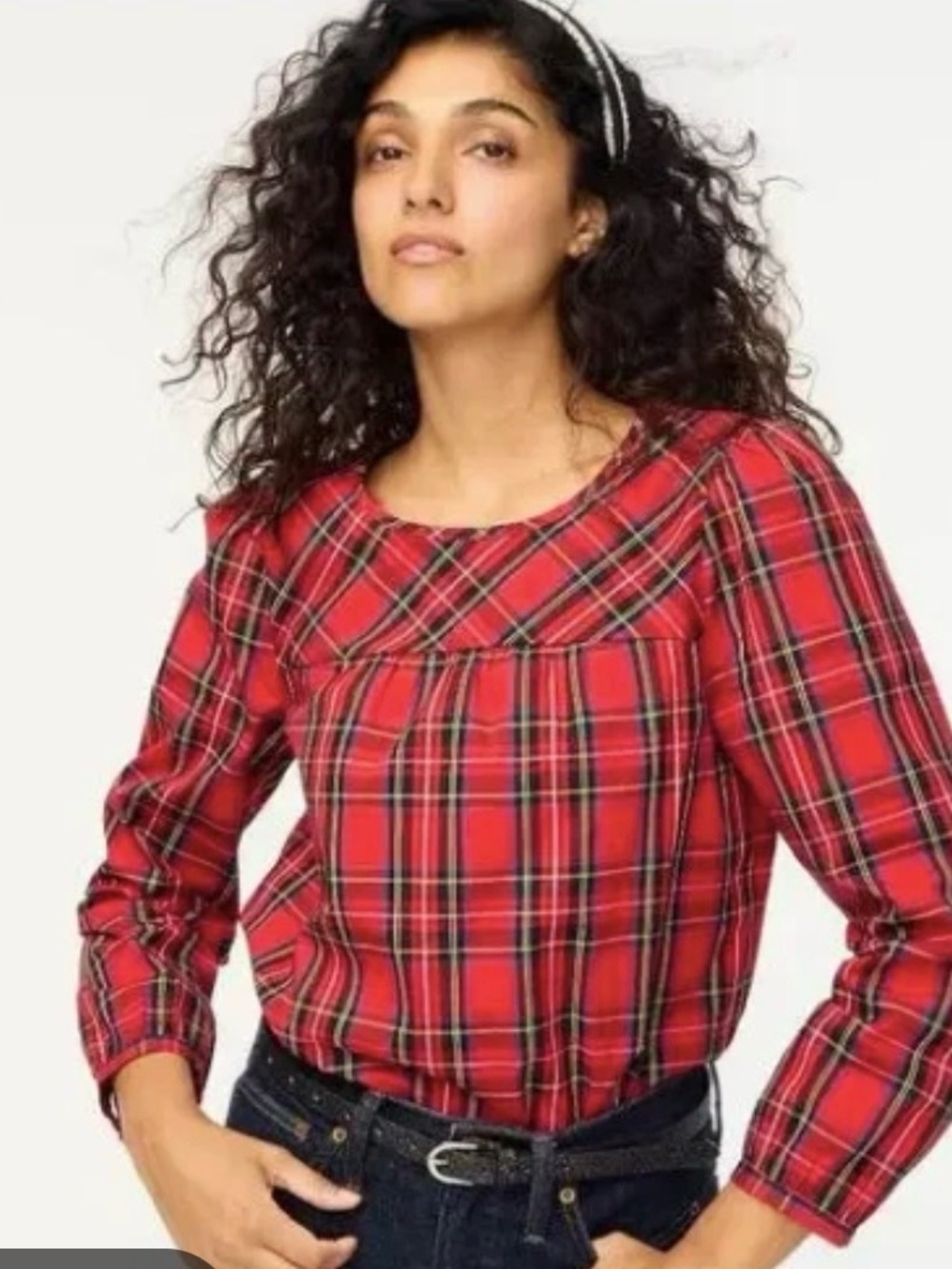 J. Crew Red Plaid Long-Sleeve Blouse